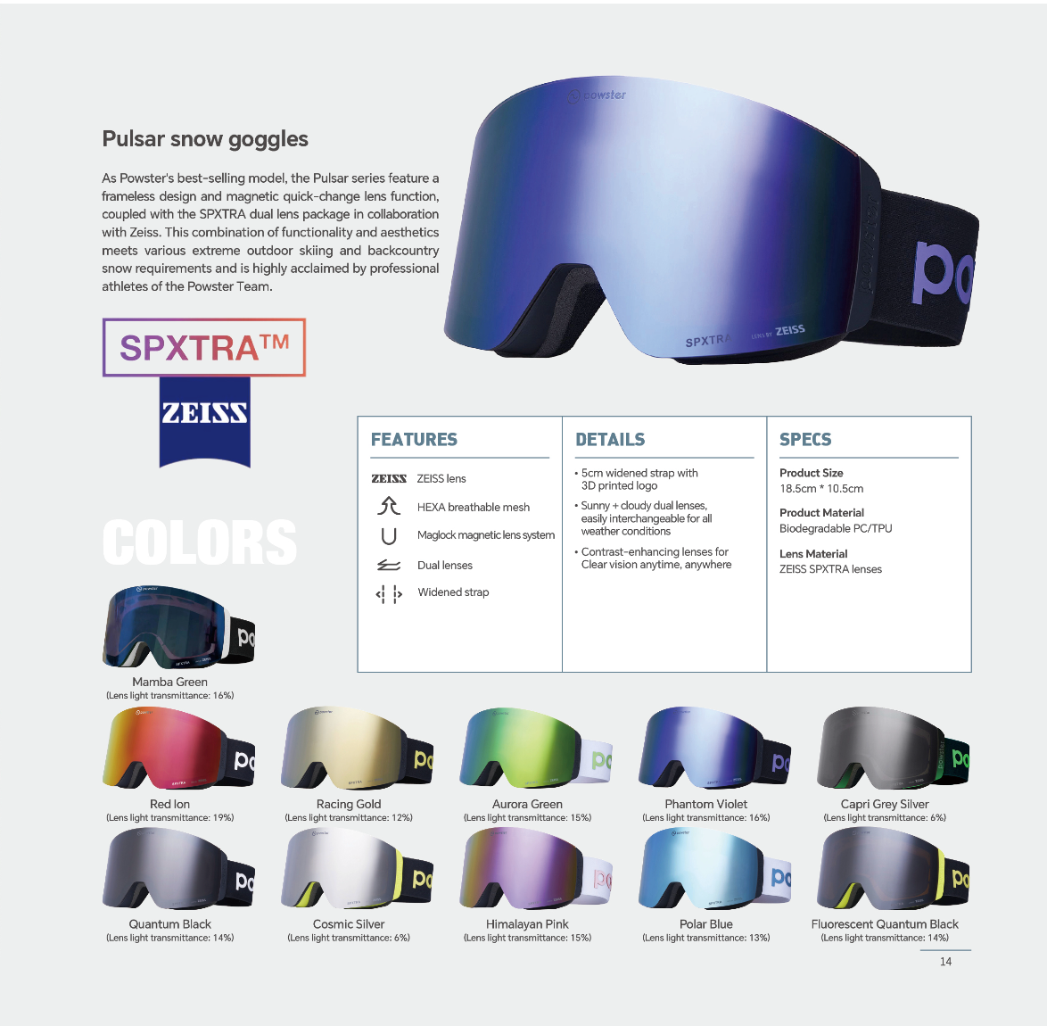 Powster Pulsar ZEISS SPXTRA™ Snowboard goggles