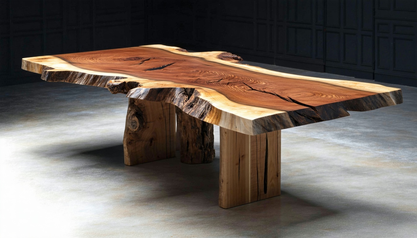 Solid wood dining table with natural grain finish