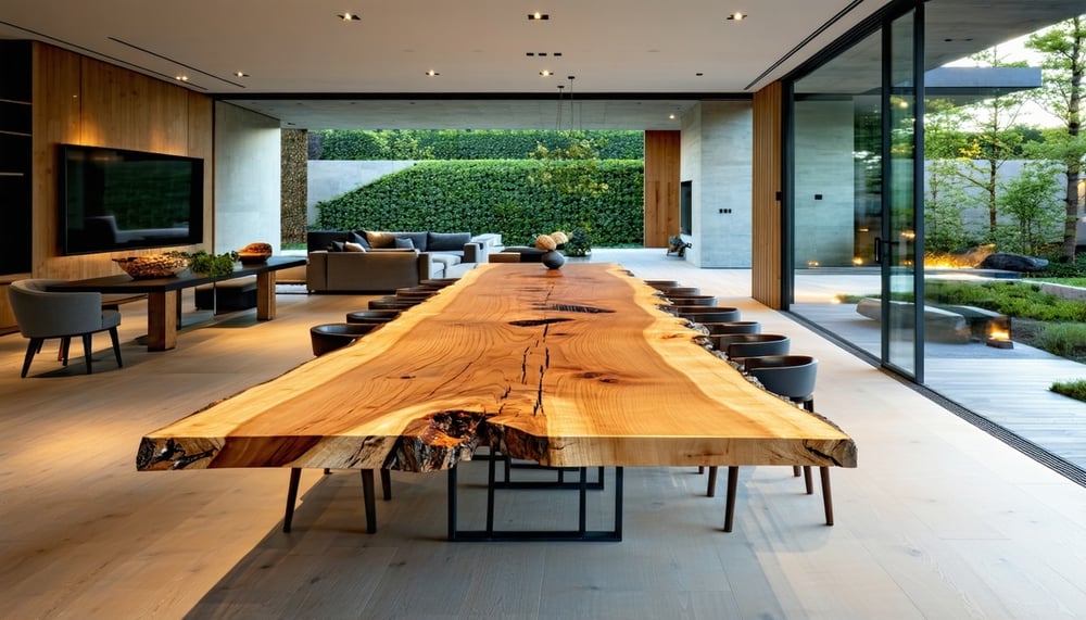 Handcrafted solid wood dining table in a modern home