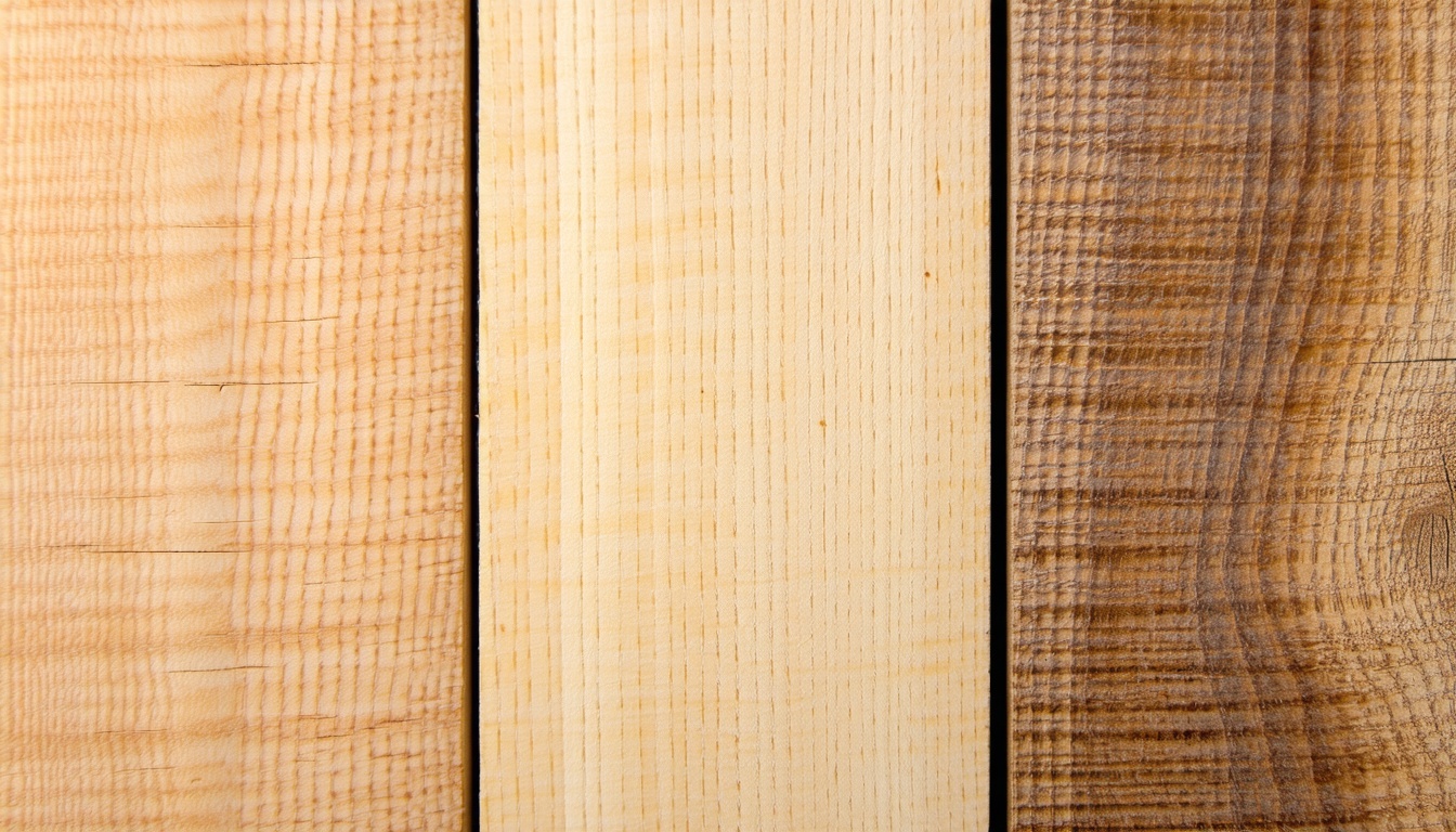 Close-up of hinoki, oak, and teak wood textures